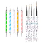 Gembityful Nail Dotting Tools 10 Pcs Kit 5 pcs Double-end Nail Dotting tools and 5 Pcs Nail Liner Brushes