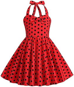 Kids Girls 50s Vintage Polka Dot Dress Retro Rockability Girls 1950s Princess Girl Dress Retro 1950s Dresses Kids Halter Party Dress for Carnival Christmas Dresses for Girls Polka Dot Red 4-5 Years