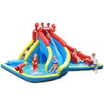 BOUNTECH Inflatable Water Slide, Crab Themed Backyard Water Park w/Double Slides, Climb Wall, Splash Water Pool, Tunnel, Water Cannon, Including Carry Bag, Repair Kit, Stakes, Hose (Without Blower)