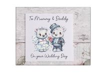 Mummy and Daddy wedding day, celebration card, Wedding congratulations card, on your wedding day, bride and groom wedding bears, card from your child, Kids card for parents wedding day