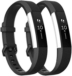 Tobfit Pack 2 Sport Bands Compatible with Fitbit Alta Bands/Alta HR/Ace, Soft TPU Replacement Wristbands with Metal Secure Buckle for Women Men (Black/Black, Small)