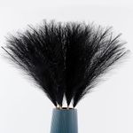 Acfruits Black Faux Pampas Grass Large Fluffy 27.6Inch Tall, 6Pcs Artificial Fake Flower Boho Decor Bulrush Reed Grass for Vase Filler Farmhouse Home Wedding Decor