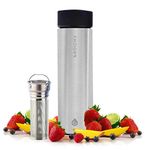 GROSCHE Chicago (Silver) Tea & Fruit Infuser Water Bottle Double Walled Tea Infuser Bottle Vacuum Insulated Stainless Steel Water Bottle Vacuum Flask 450 ml/ 15.2 fl. Oz Extra Long Tea Infuser