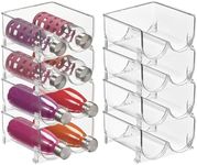 mDesign Plastic Free-Standing Water Bottle Storage Organizer for Kitchen Countertops, Table Top, Pantry, Fridge - Holds Water Bottles, Pop/Soda, Wine, Beer - Stackable, 2 Bottles Each, 8 Pack - Clear