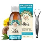 GuruNanda Oil Pulling Oil, Natural Mouthwash, Ayurvedic Blend of Coconut, Sesame, Sunflower, & Peppermint Oils. A Refreshing Oral Rinse - Helps Bad Breath, Healthy Gums + Whitens Teeth. (8.45 fl. oz).