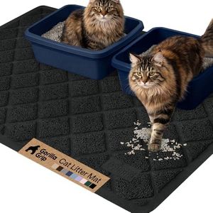 GORILLA GRIP Cat Litter Box Mat, 47x35, Water Resistant, US Designed Kitty Litter Trapping Mats, Easy to Clean, Scatter Control, Less Mess and Clean Floors, Kitten Supplies for Indoor Cats, Black