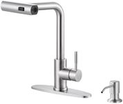 iVIGA Waterfall Kitchen Faucet with Soap Dispenser: Brushed Nickel Kitchen Faucet with Pull Down Sprayer 3 Modes(Waterfall/Stream/Sweep), Stainless Steel Kitchen Faucets for Sink with Deck-Plate