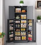 Yusong Tall Kitchen Pantry Storage Cabinet with Doors and Shelves, Wooden Food Pantry Farmhouse Cupboard Freestanding Buffet for Kitchen Dining Living Room, Grey