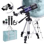 Telescope for Kids and Beginners, BNISE 150X Astronomy 70mm Larger Aperture 300mm Refractor Telescopes with Phone Adapter, Wire Shutter, Moon Filter and Carry Bag