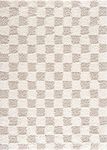 BoutiqueRugs Atira Modern Checkered Shag Area Rug - High Pile Fluffy Shaggy Carpet for Kids Room, Nursery, Living Room, Bedroom - Beige, Cream, White - 6'7" X 9'6" (6x9)