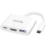 Plugable USB C to HDMI Multiport Adapter, 3-in-1 USB C Hub with 4K HDMI Output, USB 3.0 and USB-C Charging Port, Compatible with MacBook, Chromebook, Dell XPS, Thunderbolt 3 and More