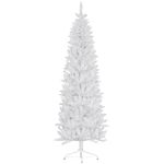 HOMCOM 7ft Tall Pencil Christmas Tree, Artificial Xmas Tree with 687 Branch Tips and Steel Base, Holiday Décor for Home Office, White