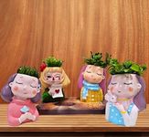 ARUNA DECOR Resin Cute Girl Mini Succulent Pots/Desktop Plant Holder Garden Decor Cacti Bonsai Flower Pot Desk Decor [4 inch] (Girl Pot Set of 4)