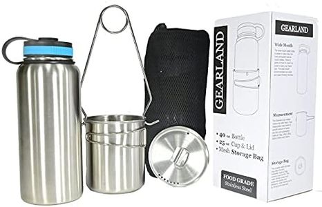 Gearland Canteen Stainless Steel Water Bottle with Nested Camping Cup and Lid for Bug Out Bag, Bushcraft Gear, Metal Canteen with a Wide Mouth Water Bottle and Mess Kit