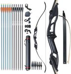 D&Q Bow and Arrow for Adults Takedown Recurve Bows Hunting Bow Archery Set Adult Longbows Kit 56" 30-50lb Right Hand Bow Aluminum Alloy Riser for Beginner and Professional Hunting Shooting（Black,40lb