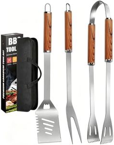 BBQ Tools Set, Heavy Duty 4-in-1 BBQ Utensil Set, More Longer Professional Stainless Steel Grill Accessories Barbecue Tool Set, Portable BBQ Kit with Storage Bag, Utensils Gifts for Father Gifts