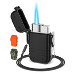 Butane Lighter, Torch Lighter Refillable Jet Flame Lighter for Candle Grill BBQ,Black(Without Butane)