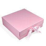 RBS® LARGE Gift Box with Ribbon (34 x 33 x 11cm) Gift Boxes for Packaging Holds upto 10 kg Multipurpose gift hampers (1 Pack) Large gift box for packing Shirt gift boxes for presents (Pale Pink)