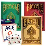 Bicycle Metalluxe Playing Card Holiday Bundle | 3-Deck Full Collection | Gold, Green and Red Decks | Limited Edition Premium Series | with 5 x 16mm Ace Dice.