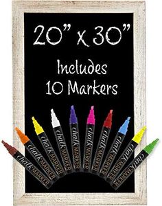 Rustic White Magnetic Wall Chalkboard Sign: Includes 10 Liquid Chalk Markers 20"x30" Wooden Hanging Chalk Sign for Kitchen Wall Decor, Restaurant Menu Board and Wedding Sign / Hangs in Both Directions