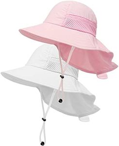 2-Pack Toddler Baby Sun Hat Kids Summer UPF 50+ for Boys Girls Adjustable Beach Hats with Bucket Wide Brim Age 1-7 Years, 2 Pack (Pink + White), 2-7 Years