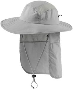 Home Prefer Mens UPF 50+ Sun Protection Cap Wide Brim Fishing Hat with Neck Flap (Light Gray)