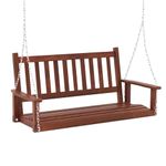 COSTWAY 2/3-Seater Garden Swing Chair, Poplar Wood Swing Bench Loveseat with Adjustable Hanging Chains, Outdoor Hanging Swing Seat Hammock for Patio Garden Yard Tree (Brown, 136 x 66 x 63cm)