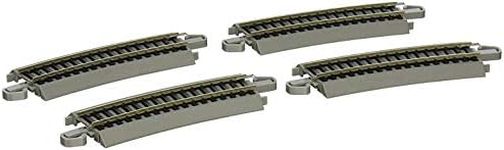 Bachmann Trains - Snap-Fit E-Z Track Half Section 18” Radius Curved (4/Card) - Nickel Silver Rail with Gray Roadbed - HO Scale