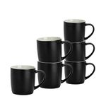 Argon Tableware Coloured Coffee Mugs - Matte Black - 350ml - Pack of 6 - Matt Ceramic Stoneware Tea Mugs Latte Cappuccino Cups Hot Chocoloate Cups Colourful Mug Set with Handle