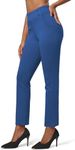 Willit Women's Yoga Dress Pants Stretch Business Work Casual Pants High Waisted Cropped Office Pants 27" Deep Blue XXL