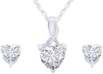 THE JEWEL ZONE Heart-Shaped Simulated White Sapphire & Diamond Pendant Necklace & Earrings Set Sterling Silver