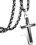 MILACOLATO Mens Cross Necklace Black Stainless Steel Byzantine Chain Crucifix Pendant Necklaces Croix Necklaces Jewellery, 22/24/30 Inches Chain Necklace 61cm