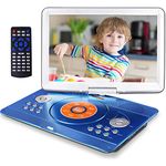 16.9" Portable Mobile DVD Player with 14.1" Large Swivel Screen with 6 Hrs Rechargeable Battery for Kids, Sync TV, Support USB SD Card with Car Charger (Blue)