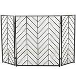 Deco 79 Metal Geometric Foldable Mesh Netting 3 Panel Fireplace Screen with Chevron Pattern, 52" x 1" x 31", Black