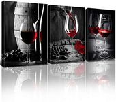 sunfrower Red Wine Kitchen Wall Decor Goblet Barrel Canvas Art for Dining Room Black and White Glass Cup Bar Painting Pictures 12x16'' Vintage Artwork Poster 3 Pcs,Blue,Rose,White