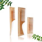 INSIME Wooden hair comb set for men & women | Neem wooden comb set for hair styling | Neem Combo comb set for Men & Women