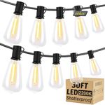 OHLUX Outdoor Light String,30FT Dimmable Outdoor String Lights with 17 Shatterproof ST38 LED Vintage Edison Bulbs,2200K Connectable Hanging Lights for Deck Porch Bistro Gazebos Balcony Garden