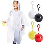 Juvale 4 Pack Disposable Rain Ponchos for Kids with Hood and Attachable Round Case, Clear Plastic Raincoats for Emergency, Girls, Boys (White)