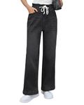 Roskiky Baggy Jeans Y2K Jeans Ladies Pants High Waisted Jeans High Waist Wide Leg Trousers Womens Black Jeans Black L