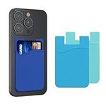 kwmobile Stick-On Card Holder for Phone (Set of 3) - Silicone Wallet Card Holders - Sticks on to Cell Phone Back or Case - Light Blue/Blue/Dark Blue