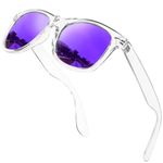 KANASTAL Purple Sunglasses Womens Polarised Sunglasses Mens retro Vintage Classic Square Mirrored UV Protection Sun Glasses - Clear Frame Purple Lens