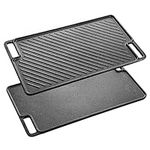 Velaze Cast Iron Griddle Pan for Gas Hobs with Ridged and Flat Surfaces, Grill Pan Non-Stick Drains Fat for BBQ Steak Pan Reversible Pan