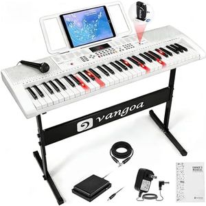 Vangoa Keyboard Piano 61 Key, Full Size Electric Piano Keyboard Light UP Keys with 3 Teaching Modes, Learning Music Keyboard Piano with Stand Headphones for Beginners, VGK6101 White