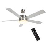 HOMCOM 52" Ceiling Fans with Light and Remote, 132CM LED Ceiling Fan with 5 Blades, 5-Speed, Timer, Quiet Reversible DC Motor, for Bedroom, Living Room, Silver and Beech Wood-Effect