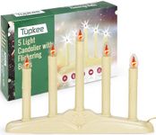 Tupkee Christmas Candolier Window Candles – with Flickering Bulbs – Includes Extra Bulb, 48 Inch Lead Wire & Suction Cup - 5-Lights Indoor - Flameless Electric Window Candles Candelabra