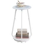 VASAGLE Round Side, 2-Tier Nightstand, End Glass Top and Particleboard Shelf Cocktail Table, for Living Room, Bedroom, Small Spaces, Modern Style, Marble White ULET287W59