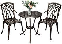 GOCAPTAIN Patio Bistro Set with Umbrella Hole, 3 Piece Cast Aluminum Bistro Table and Chairs Set, Patio Table and Chairs, Bistro Set for Patio Backyard, Garden, Patio Balcony, Black