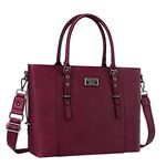 MOSISO PU Leather Laptop Tote Bag for Women (15-16 inch),Wine Red