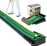 Leosportz Golf Putting Mat 2.5 Meter with Auto Ball Return, Indoor Putting Green for Home Office Practice, Dual Hole Golf Training Mat | Ball and Club Not Included (2.5m, Retracable Mat Set)