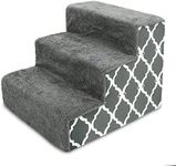 Best Pet Supplies Foam Pet Steps for Small Dogs and Cats, Portable Ramp Stairs for Couch, Sofa, and High Bed Climbing, Non-Slip Balanced Indoor Step Support, Paw Safe - Gray Lattice Print, 3-Step